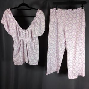 Vintage Laura Ashley Purple and White 2-Piece Sleepwear Cottage Pajama Set Large